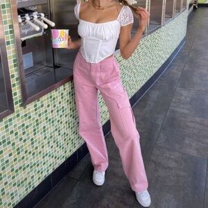 Zara Barbie Pink Straight Leg High Rise Cotton Trendy Cargo Pants Women’s Size 6